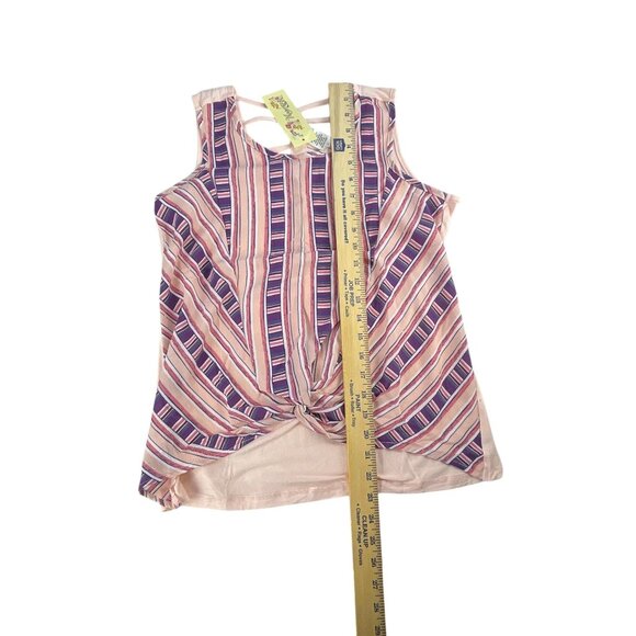 Magenta Girls Top Size L Sleeveless Striped Knot-Front Pink & Purple Girl's Cage - Picture 7 of 7